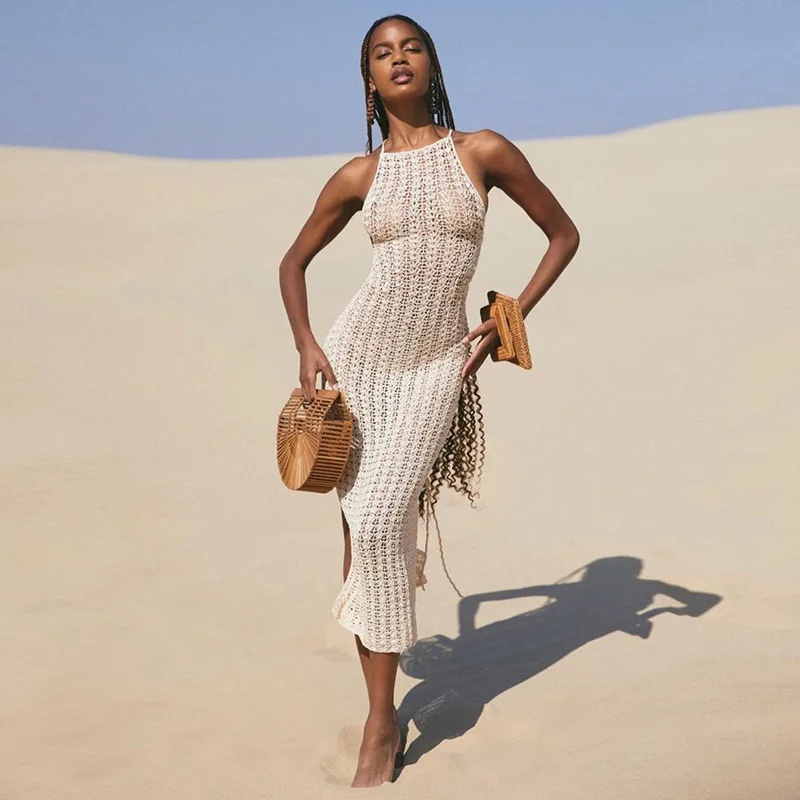 Aliexpress's new summer 2021 women's dress European and American hollow see-through knit halter beach dress
Aliexpress's new summer 2021 women's dress European and American hollow see-through knit halter beach dress
