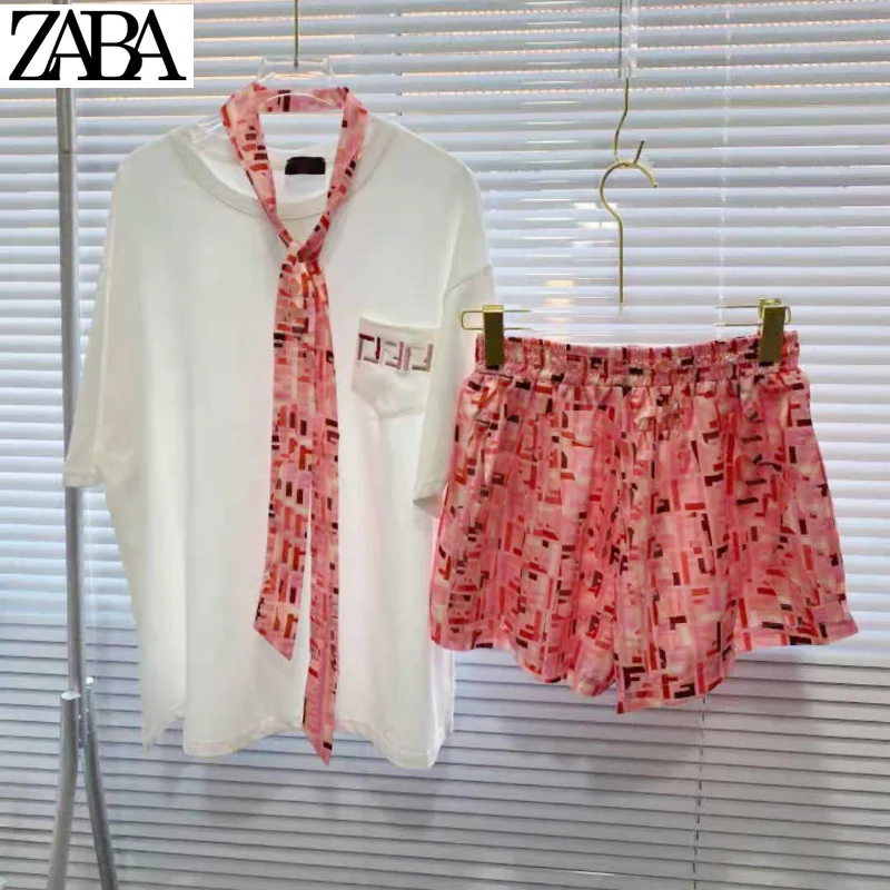 ZABA 2021 Summer Women Clothes Fashion Brand Luxury Design Short Sleeve Set Female Letter Tie Casual T-Shirt Cotton Loose Sets
ZABA 2021 Summer Women Clothes Fashion Brand Luxury Design Short Sleeve Set Female Letter Tie Casual T-Shirt Cotton Loose Sets