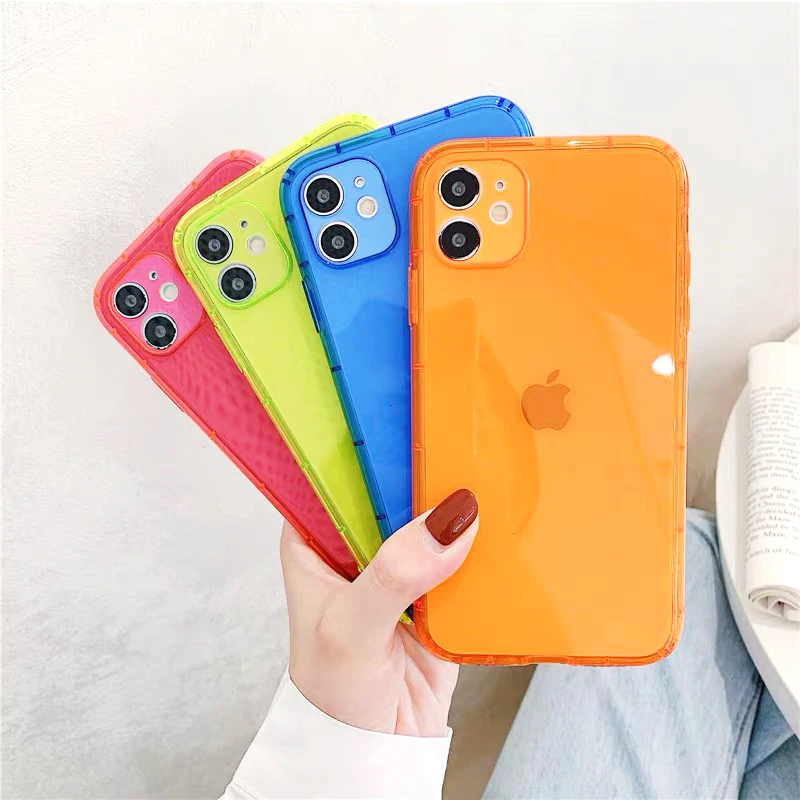 Shockproof Silicone Neon Phone Case For iPhone 12 11 Pro Xs Max lens Protection on iPhonee X Xr 6 6s 7 8 Plus SE Thick | Мобильные