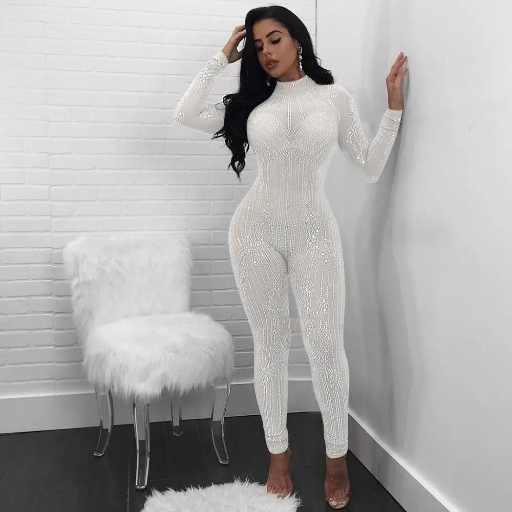 Sparkling Diamonds Patchwork See-through Bodycon Long Jumpsuit Night Club Sexy Women Stand Collar Full Sleeve Thin Rompers
Sparkling Diamonds Patchwork See-through Bodycon Long Jumpsuit Night Club Sexy Women Stand Collar Full Sleeve Thin Rompers