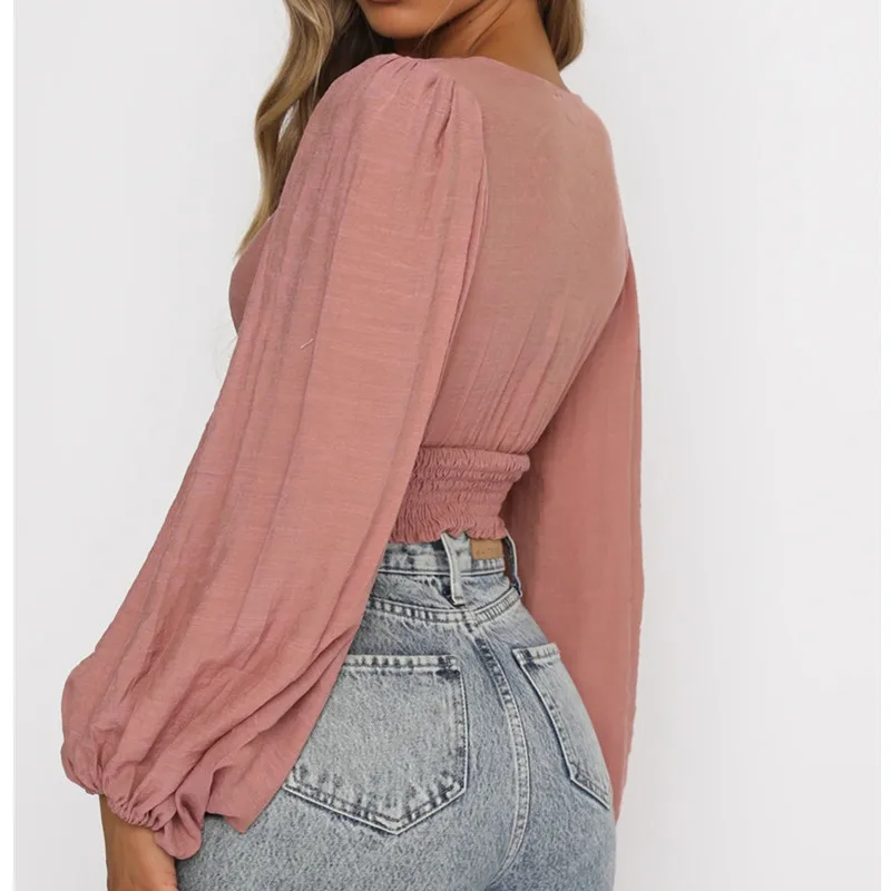 2021 Spring/Summer Chiffon Lantern Sleeve High Waist Solid Color Button Top Elegant Solid Color V-neck Puff Sleeve Slim Top
2021 Spring/Summer Chiffon Lantern Sleeve High Waist Solid Color Button Top Elegant Solid Color V-neck Puff Sleeve Slim Top