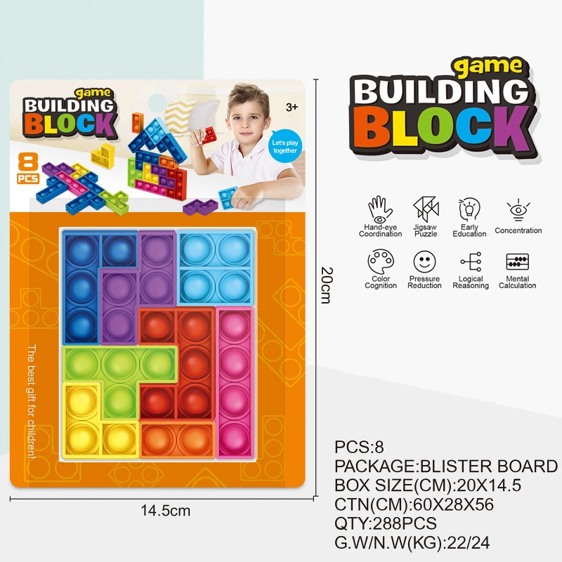 8PCS Tetris Jigsaw Puzzle Toys Reliver Stress Toys Anti-stress Toys Bubble Sensory Fidget Toy to Relieve Autism
8PCS Tetris Jigsaw Puzzle Toys Reliver Stress Toys Anti-stress Toys Bubble Sensory Fidget Toy to Relieve Autism