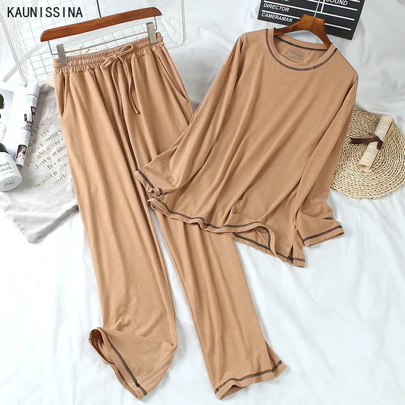 Spring Autumn Pajamas Set Solid Women Modal Cozy Loose Sleepwear 2Pcs Set Long Sleeve Tops Long Pants Round Neck Homewear Set
Spring Autumn Pajamas Set Solid Women Modal Cozy Loose Sleepwear 2Pcs Set Long Sleeve Tops Long Pants Round Neck Homewear Set