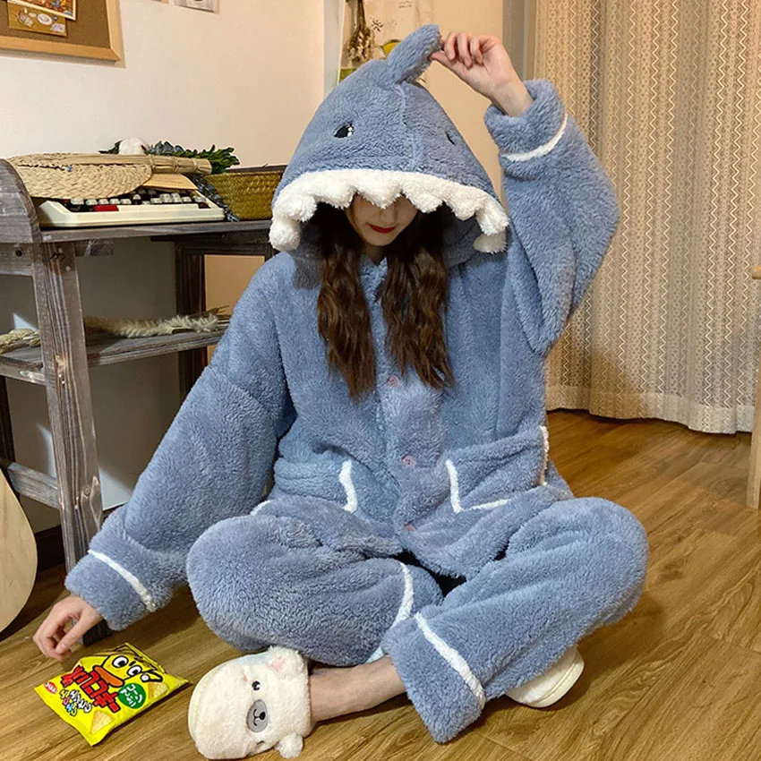 2 Piece Winter Warm Velvet Pajamas Set for Women Sleep Tops Pants Anime Shark Tail Loose Clothing Homewear Plus Size Pajamas Set
2 Piece Winter Warm Velvet Pajamas Set for Women Sleep Tops Pants Anime Shark Tail Loose Clothing Homewear Plus Size Pajamas Set