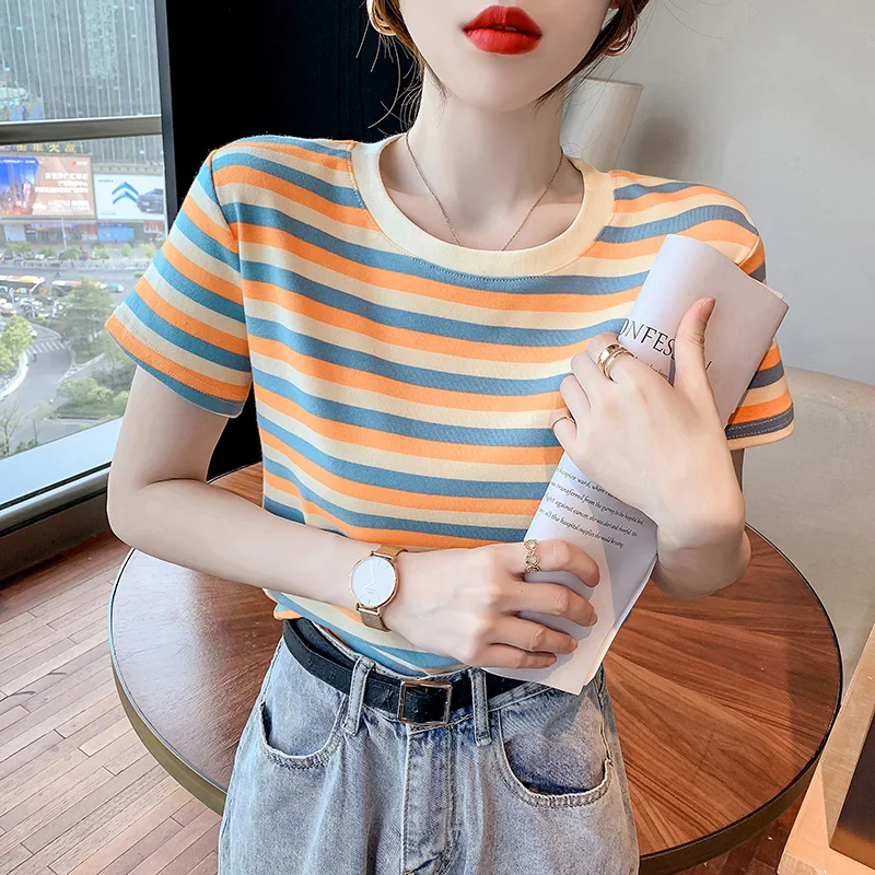 New Summer T Shirt Women Striped T-shirt O-Neck Casual Harajuku Tshirt Short Sleeve Korean Fashion Shirt Camiseta Feminina Top 
New Summer T Shirt Women Striped T-shirt O-Neck Casual Harajuku Tshirt Short Sleeve Korean Fashion Shirt Camiseta Feminina Top
