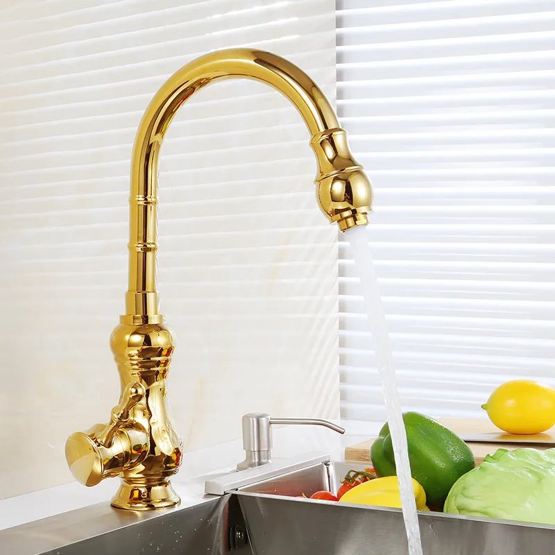 Gold Soild Brass Kitchen Sink Faucets Hot & Cold Mixer 360 Degrees Rotating Single Handle Deck Mounted Copper Taps Antique
Gold Soild Brass Kitchen Sink Faucets Hot & Cold Mixer 360 Degrees Rotating Single Handle Deck Mounted Copper Taps Antique
