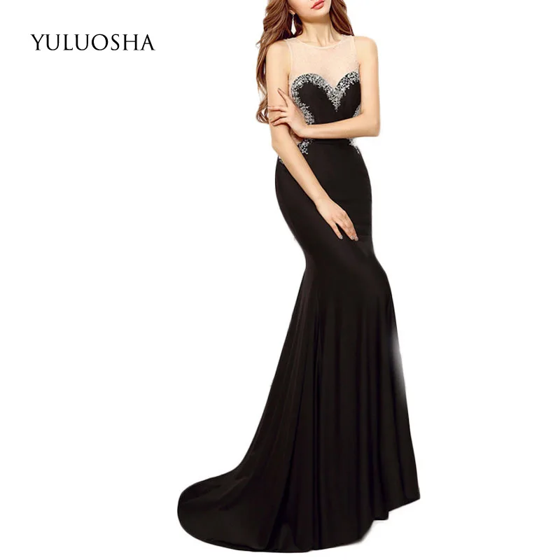 

YULUOSHA Sexy Evening Dress O-Neck Sleeveless Applique Evening Party Prom Formal Gowns Long Dresses Vestidos Robe De Soiree