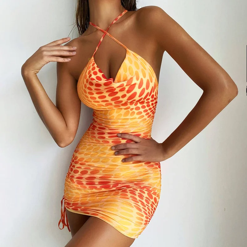 Halter Backless Bodycon Mini Dress Women's Sundress Sexy Club Party Dress Drawsring Ruched Wrap Elegant Dot Print Beach Dresses
Halter Backless Bodycon Mini Dress Women's Sundress Sexy Club Party Dress Drawsring Ruched Wrap Elegant Dot Print Beach Dresses