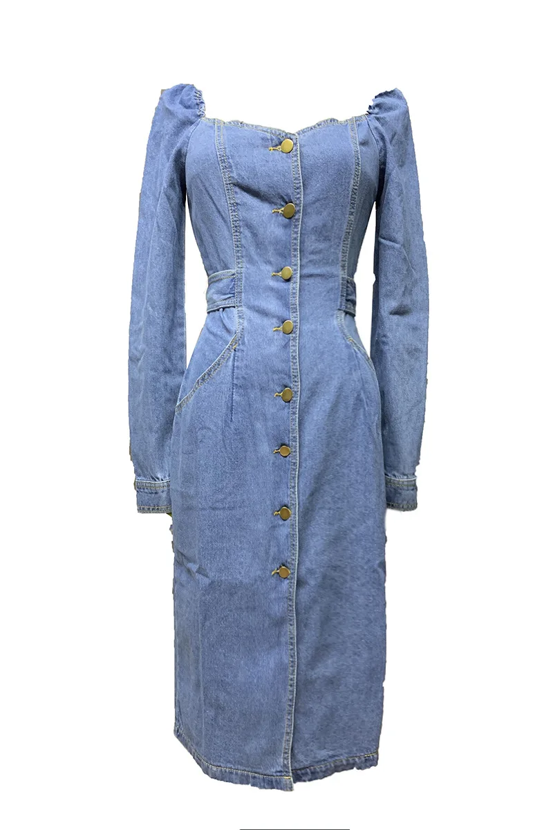 Long Sleeve Denim Dress Women Spring Single Breasted long Jean Dress Mid-length Dresses with Belt Elegant Korean Version
Long Sleeve Denim Dress Women Spring Single Breasted long Jean Dress Mid-length Dresses with Belt Elegant Korean Version