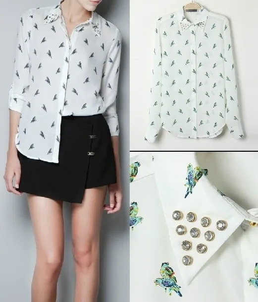 Bird Print Lapel shirt casual long shirt
Bird Print Lapel shirt casual long shirt