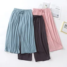 Summer Japanese style loose cropped trousers ladies modal thin shorts solid color wide leg large size home pants womens bottoms