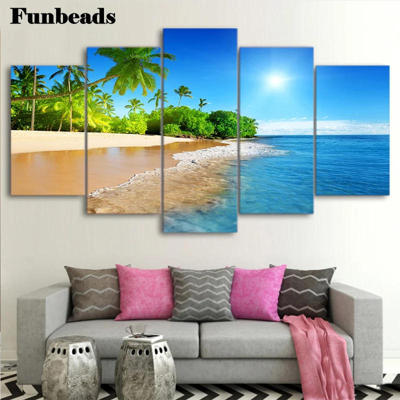 

diamond painting 5 Pieces Sea Water Palm Trees Sunshine Seascape cross stitch diy 5d diamond embroidery full square drill FF839