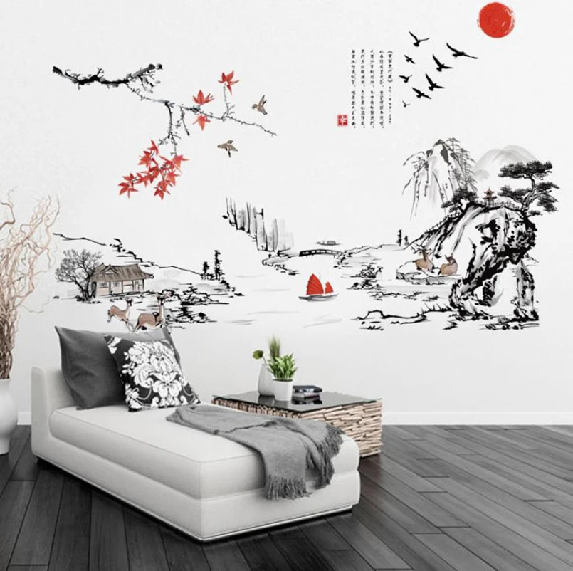 Chinese Style Ink Painting Landscape Art Wall Stickers Living-room Bedroom Background For Home Decoration Mural Decals Wallpaper
Chinese Style Ink Painting Landscape Art Wall Stickers Living-room Bedroom Background For Home Decoration Mural Decals Wallpaper