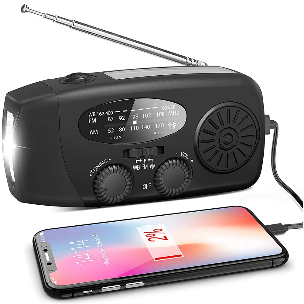 5 in 1 Emergency Radio 1000mAh Solar Power Bank Hand Crank Self Powered Phone Charger FM/AM Solar Radio with 3 LED Flashlight
5 in 1 Emergency Radio 1000mAh Solar Power Bank Hand Crank Self Powered Phone Charger FM/AM Solar Radio with 3 LED Flashlight