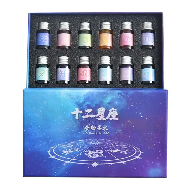 12 Constellation ink Gold Powder Glass dip pen Student Writing Signature Filling 831D
12 Constellation ink Gold Powder Glass dip pen Student Writing Signature Filling 831D