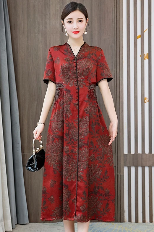 COIGARSAM Women Long Dress Summer Cheongsam Vintage Print Silk Short Sleeve V-Neck Red Green Dresses Traf Robe Vestidos
COIGARSAM Women Long Dress Summer Cheongsam Vintage Print Silk Short Sleeve V-Neck Red Green Dresses Traf Robe Vestidos