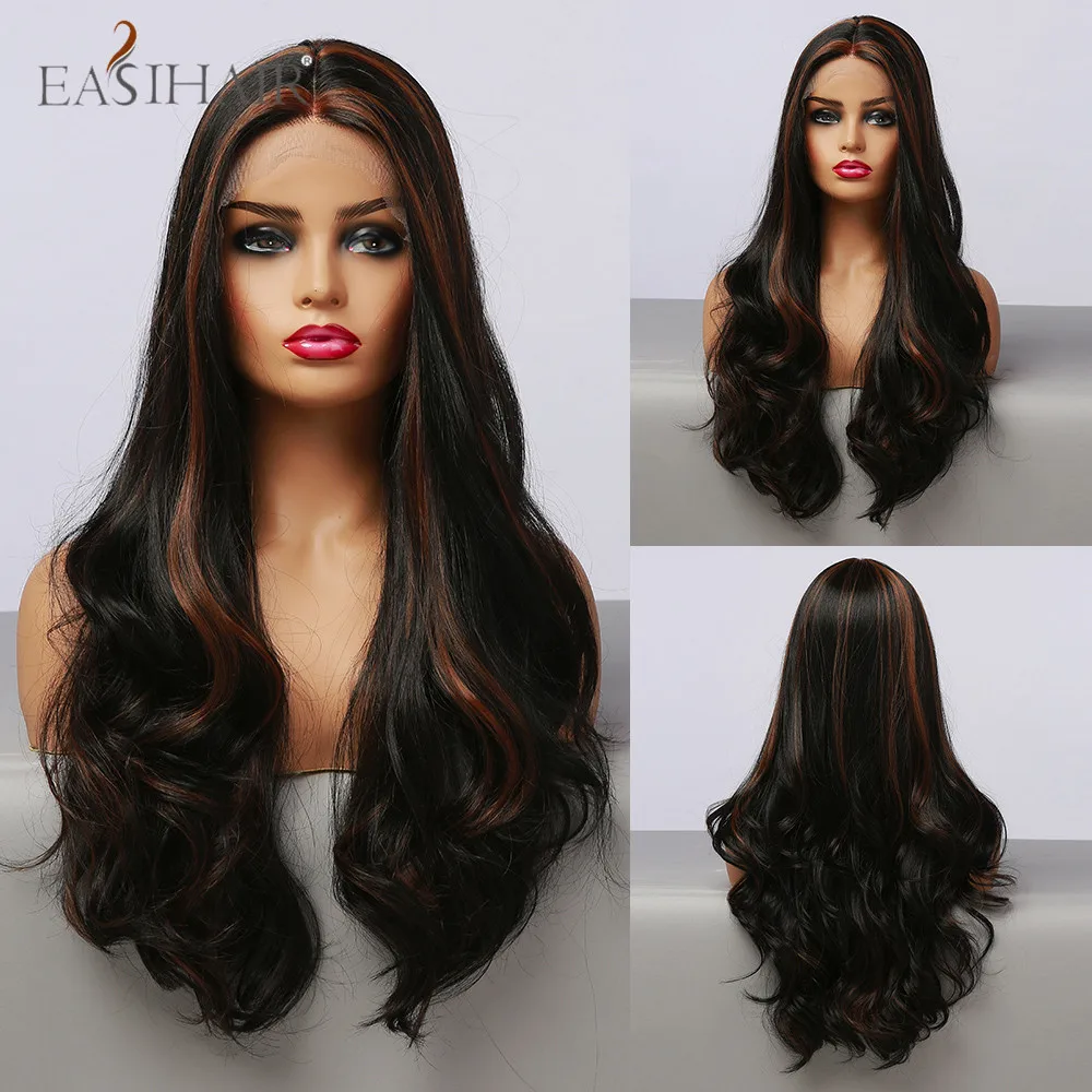 EASIHAIR Synthetic Long Wavy Lace Front Wigs Black with Brown Hightlights for Women Middle Part Cosplay High Density Wig Natural
EASIHAIR Synthetic Long Wavy Lace Front Wigs Black with Brown Hightlights for Women Middle Part Cosplay High Density Wig Natural