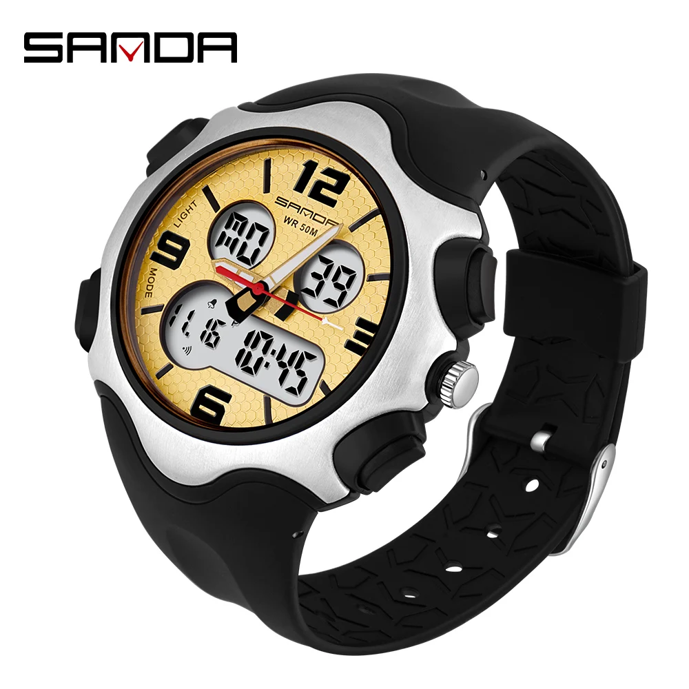 

SANDA Men Sport Watch Fashion Chronos Countdown LED Digital Quartz Watches Man Dual Display 5ATM Waterproof Relogio Masculino