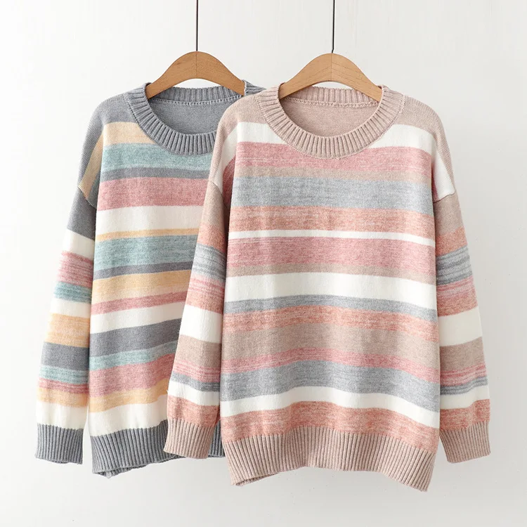 Fannic Winter Sweet Loose Colored Striped Knitted Pullover Long Sleeve Round Neck Sweater for Women
Fannic Winter Sweet Loose Colored Striped Knitted Pullover Long Sleeve Round Neck Sweater for Women