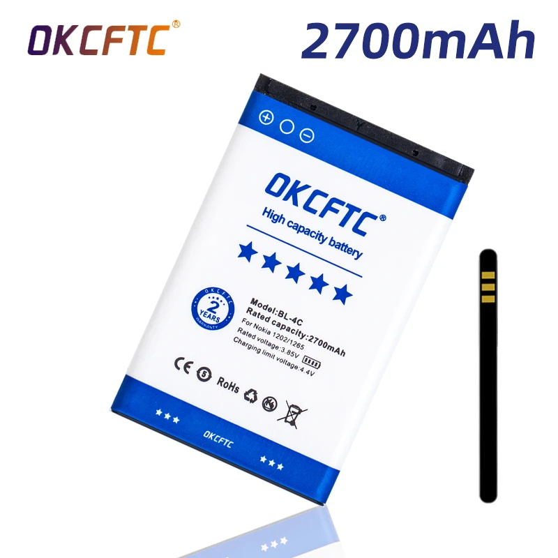 OKCFTC 2700mAh BL 4C BL-4C Replacement Battery For Nokia 6100 6300 6125 6136 6170 7705 7200 7270 8208 BATTERY BL4C
OKCFTC 2700mAh BL 4C BL-4C Replacement Battery For Nokia 6100 6300 6125 6136 6170 7705 7200 7270 8208 BATTERY BL4C