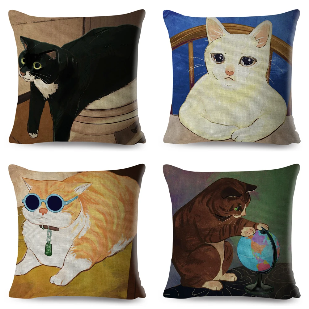 Декоративная подушка в стиле бохо, с мультяшным котом 
Декоративная подушка в стиле бохо, с мультяшным котом