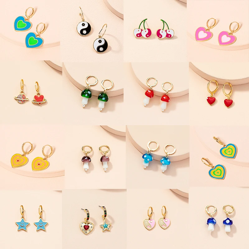 SOHOT Classic Retro Sweet Cherry Mushroom Flower Star Planet Moon Tai Chi Hoop Earrings For Women Piercing Jewelry Drop Shipping
SOHOT Classic Retro Sweet Cherry Mushroom Flower Star Planet Moon Tai Chi Hoop Earrings For Women Piercing Jewelry Drop Shipping