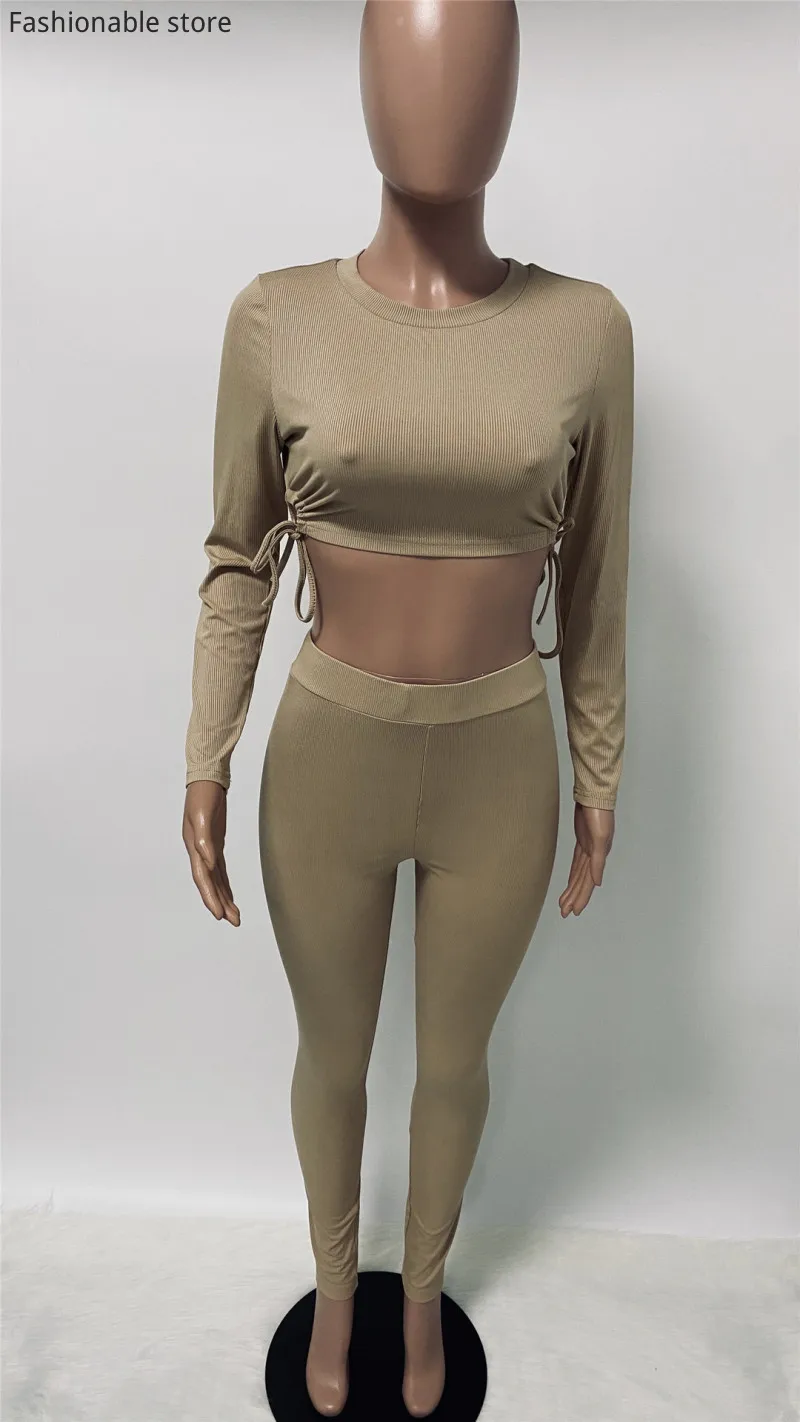 Women Autumn Casual 2pcs Suit Solid Color Round Color Long Sleeve Ribbed Lace-up Top and High Waist Pencil Pants Set
Women Autumn Casual 2pcs Suit Solid Color Round Color Long Sleeve Ribbed Lace-up Top and High Waist Pencil Pants Set