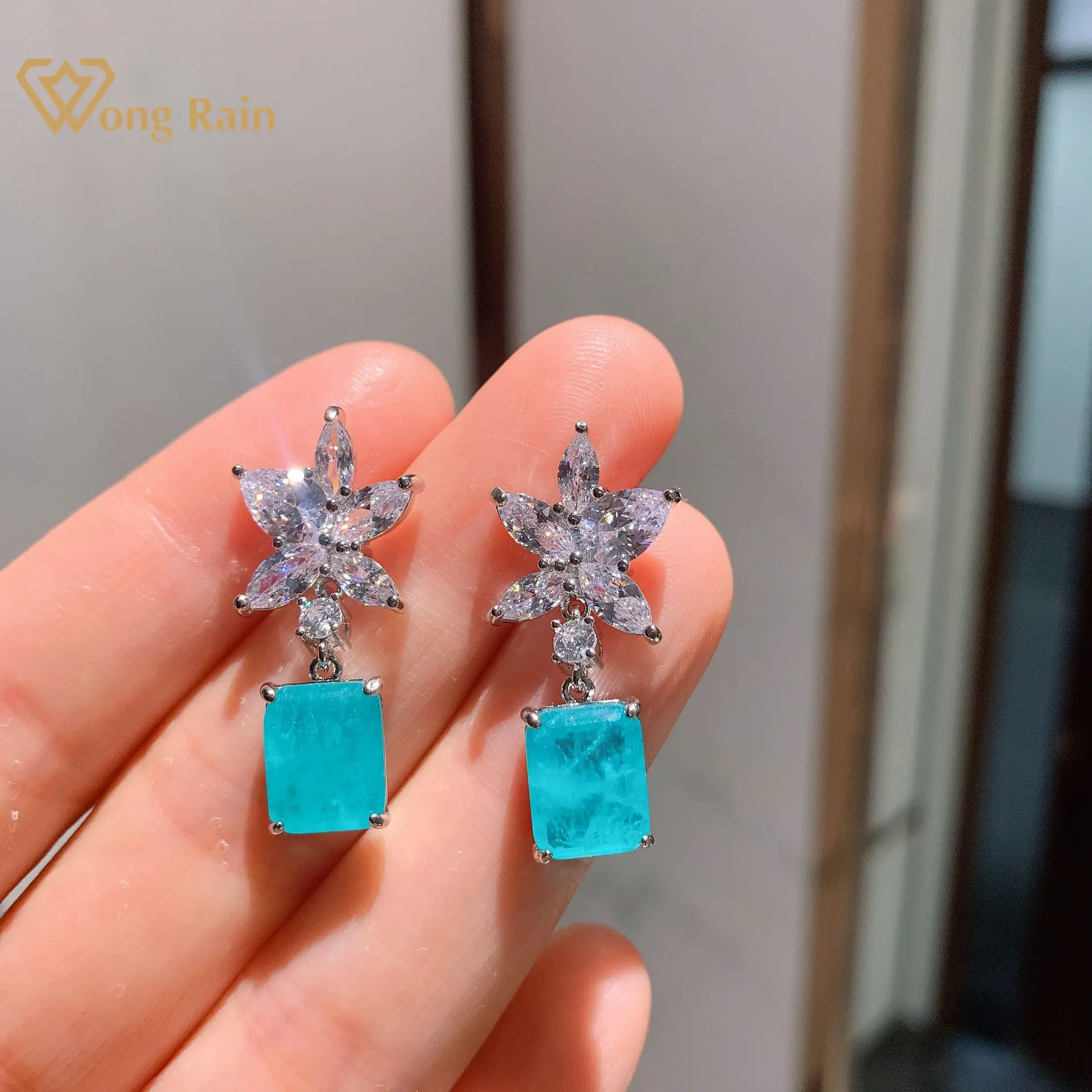Wong Rain Luxury 925 Sterling Silver Created Moissanite Paraiba Tourmaline Gemstone Drop Dangle Earrings Fine Jewelry Wholesale
Wong Rain Luxury 925 Sterling Silver Created Moissanite Paraiba Tourmaline Gemstone Drop Dangle Earrings Fine Jewelry Wholesale