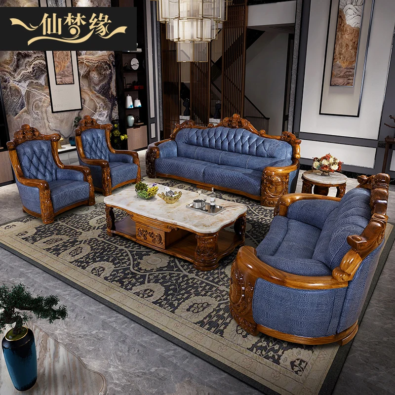 Black gold leather sofa solid wood Koi carved European style villa large luxury high grade furniture
Black gold leather sofa solid wood Koi carved European style villa large luxury high grade furniture