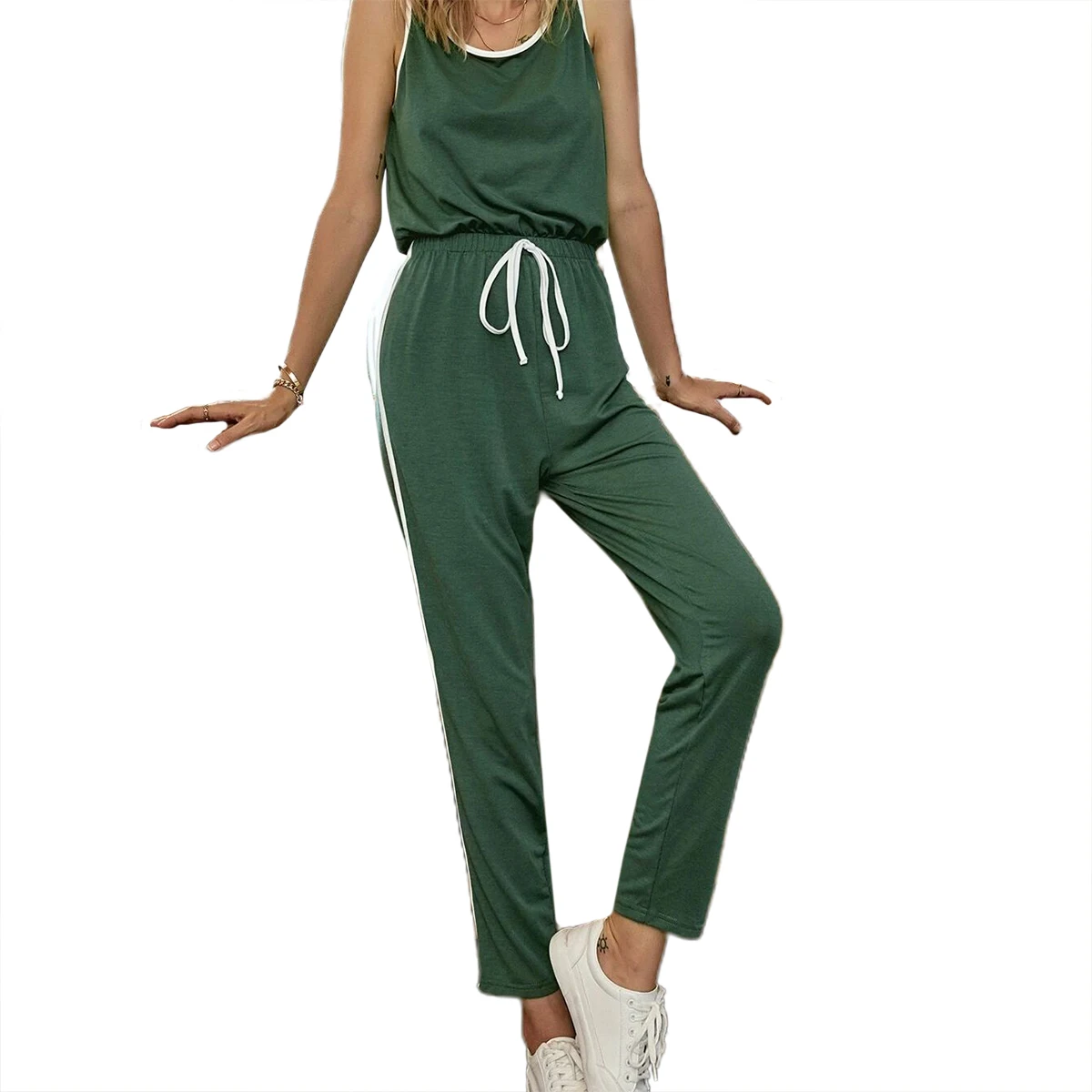 Women Fashion O Neck Casual Patchwork Jumpsuit Summer Sleeveless High Waist Sportwear Casual Drawstring Jumpsuit
Women Fashion O Neck Casual Patchwork Jumpsuit Summer Sleeveless High Waist Sportwear Casual Drawstring Jumpsuit