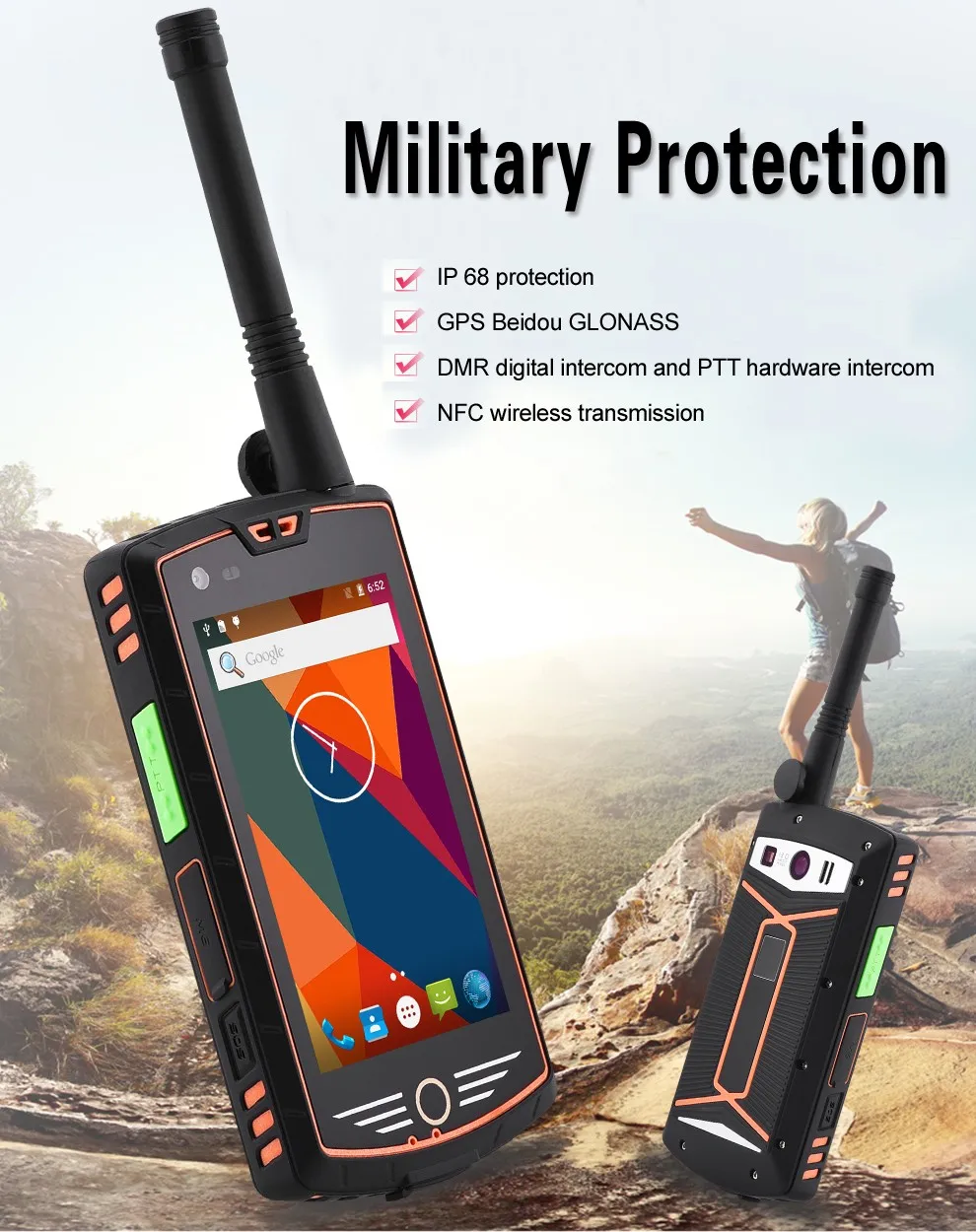 

R700 W305 IP68 waterproof MTK6753 Octa Core smartphone walkie-talkie 3GB RAM 32GB ROM NFC SOS 5000mAh 13.0MP 4G LTE mobile phone