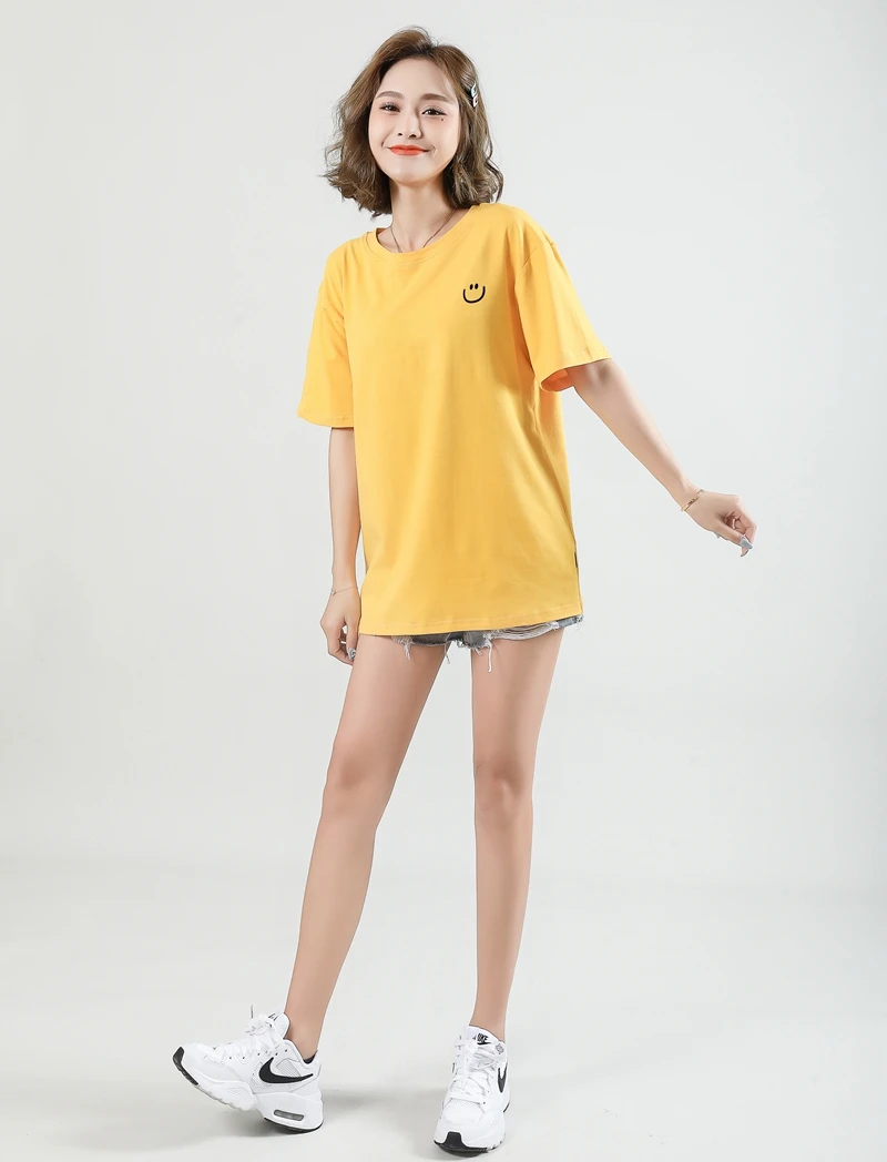 women new summer cute cartoon smiling face pattern print loose O-neck casual Short sleeve cotton all-match T-shirt tops
women new summer cute cartoon smiling face pattern print loose O-neck casual Short sleeve cotton all-match T-shirt tops