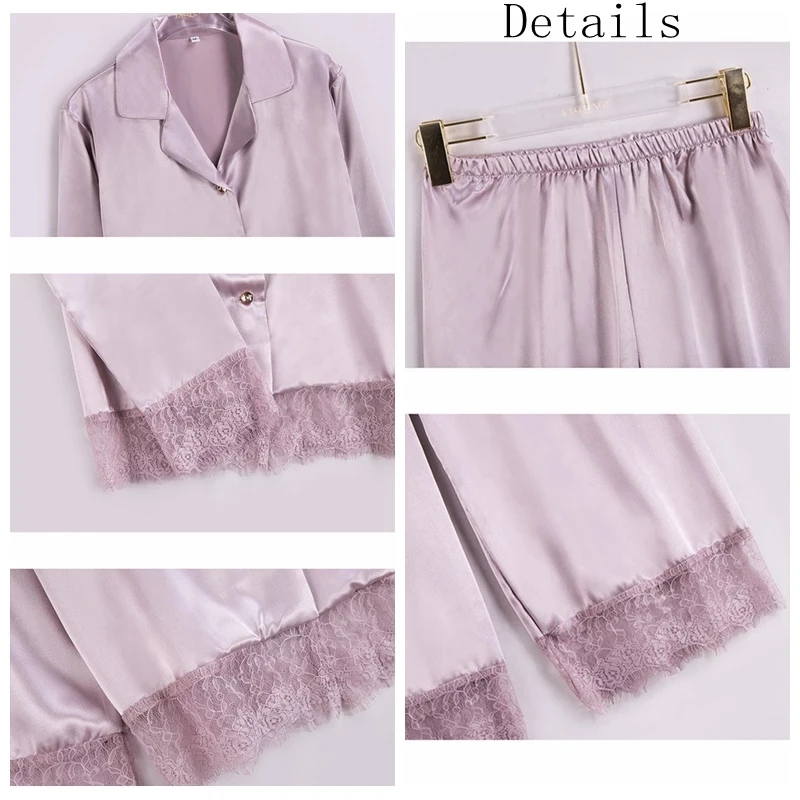 pajamas suit women summer ice silk thin single breasted long sleeve ladies homewear with long pants solid lace sleepwear female 
pajamas suit women summer ice silk thin single breasted long sleeve ladies homewear with long pants solid lace sleepwear female