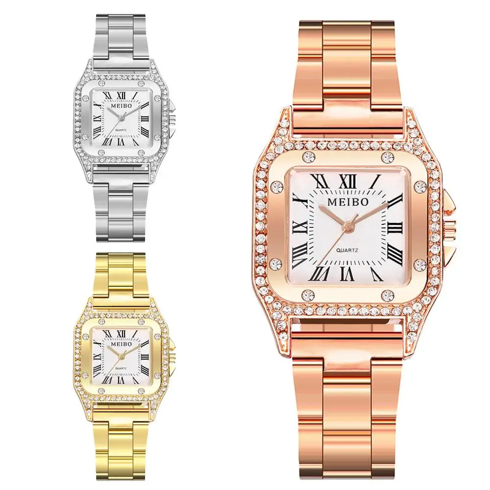Luxury Ladies Watches Minimalist Square Dial Stainless Steel Band Quartz Wrist Watch Diamond Women relogio feminino XB40 | Наручные часы
