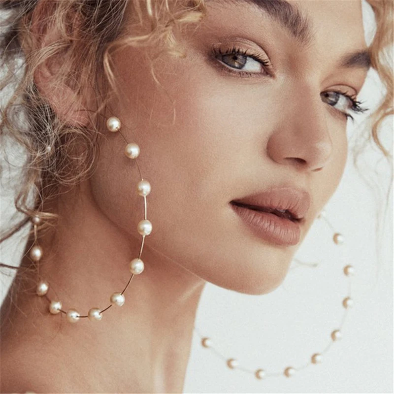Fashion New Boho White Imitation Pearl Round Circle Hoop Earrings Women Gold Color Big Earings Korean Jewelry Statement Earrings
Fashion New Boho White Imitation Pearl Round Circle Hoop Earrings Women Gold Color Big Earings Korean Jewelry Statement Earrings