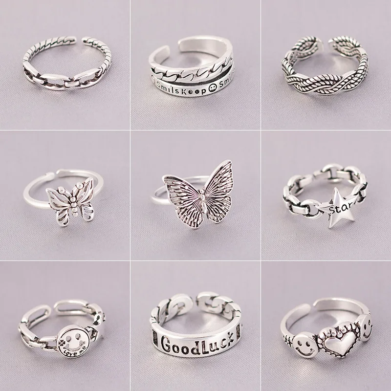 925 Sterling Silver Smiley Rings Geometry Open Adjustable Finger Ring Bohemian Jewelry Set Women's Birthday Party Gift Accessori
925 Sterling Silver Smiley Rings Geometry Open Adjustable Finger Ring Bohemian Jewelry Set Women's Birthday Party Gift Accessori
