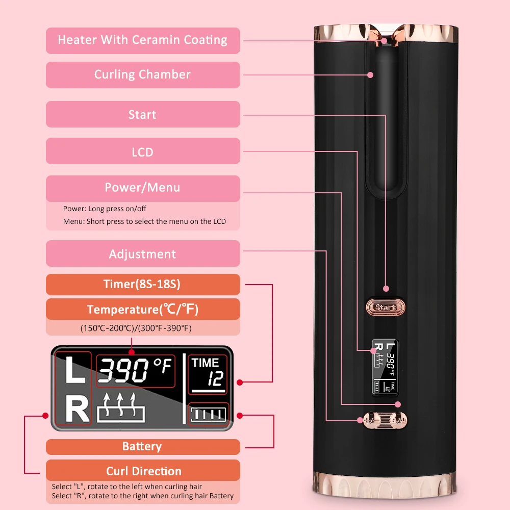 Auto Ceramic Wireless Curling Iron Hair Waver Tongs Beach Waves Iron Curling Wand Air Curler USB Cordless Automatic Hair Curler
Auto Ceramic Wireless Curling Iron Hair Waver Tongs Beach Waves Iron Curling Wand Air Curler USB Cordless Automatic Hair Curler