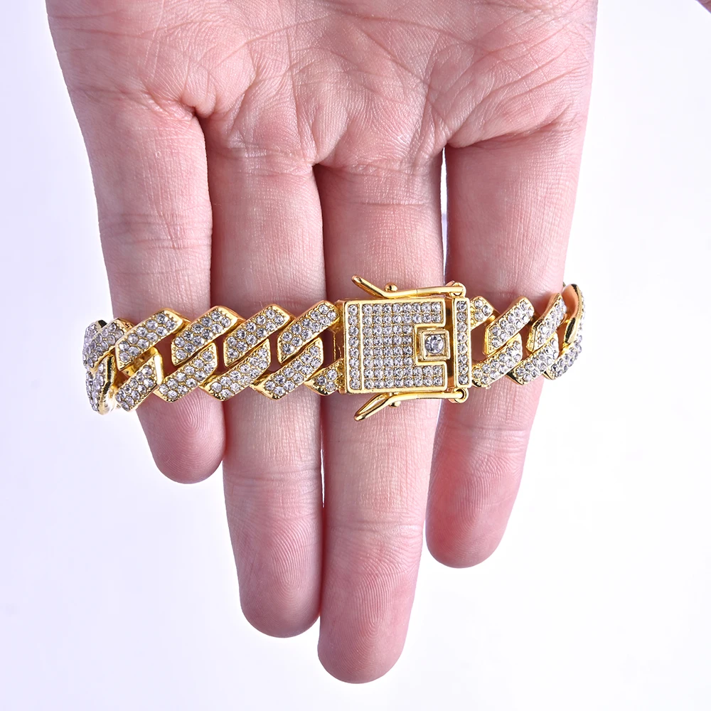 AZ 12 мм сверкающие квадратные кубинские звенья цепи браслеты для мужчин женщин