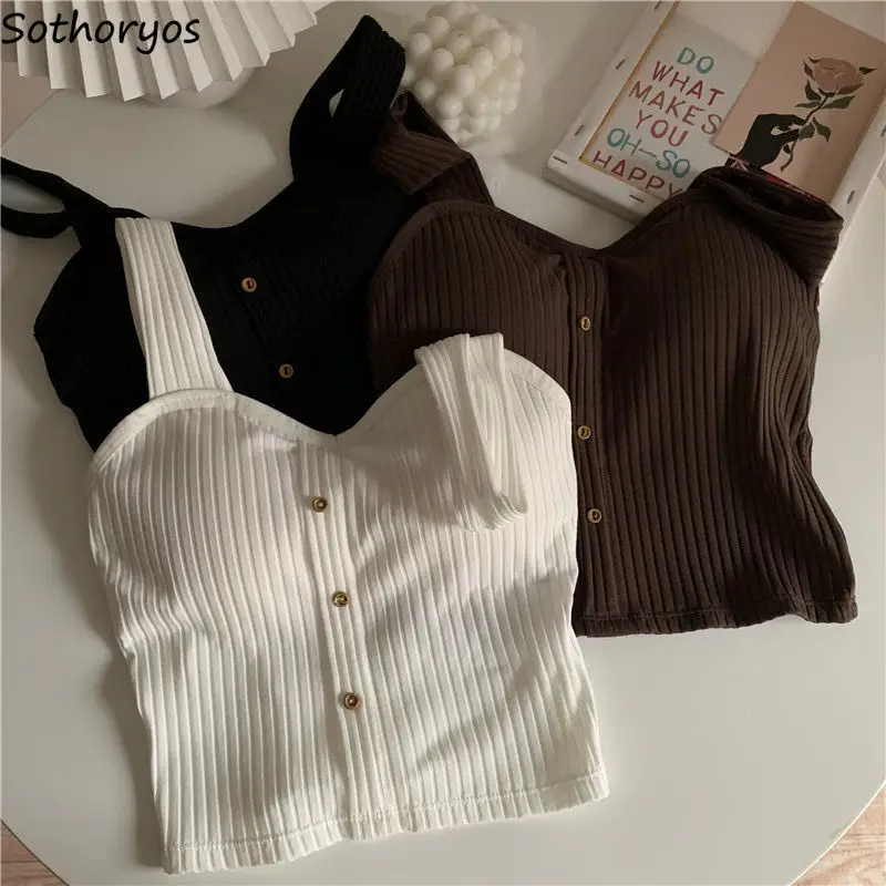 Women White Tank Top Buttons Stretch Knitted Crop Tops Summer Fitness Slim Camisoles Padded Girl Camis Sexy Sleeveless Clothing
Women White Tank Top Buttons Stretch Knitted Crop Tops Summer Fitness Slim Camisoles Padded Girl Camis Sexy Sleeveless Clothing