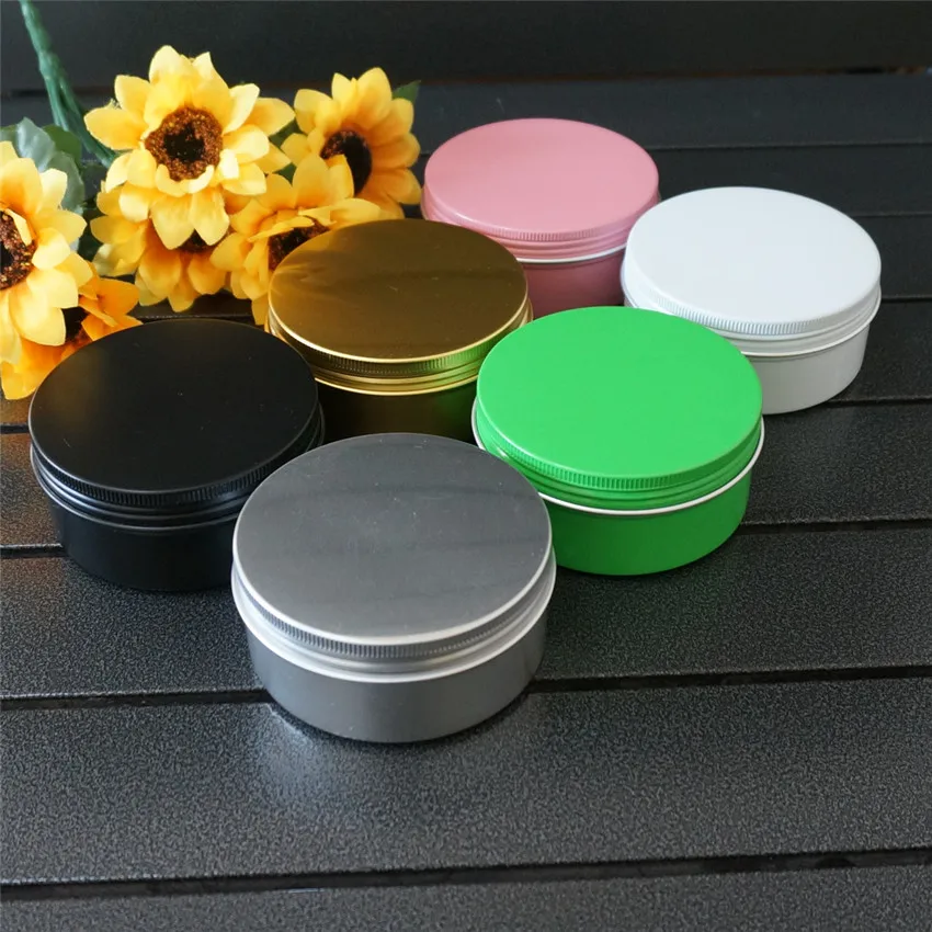 

150g 150ml Gold Green Empty Round Aluminum Box Metal Tin Cans Refillable Cream DIY Jar Tea Aluminum Pot Cosmetic Black Container