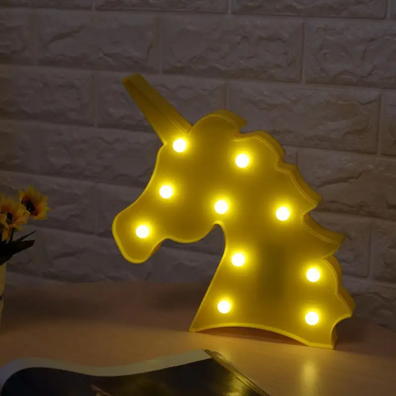 Cute Unicorn Head Led Night Light Animal Marquee Lamps On Wall For Children Party Bedroom Decor Kids Gifts | Лампы и освещение