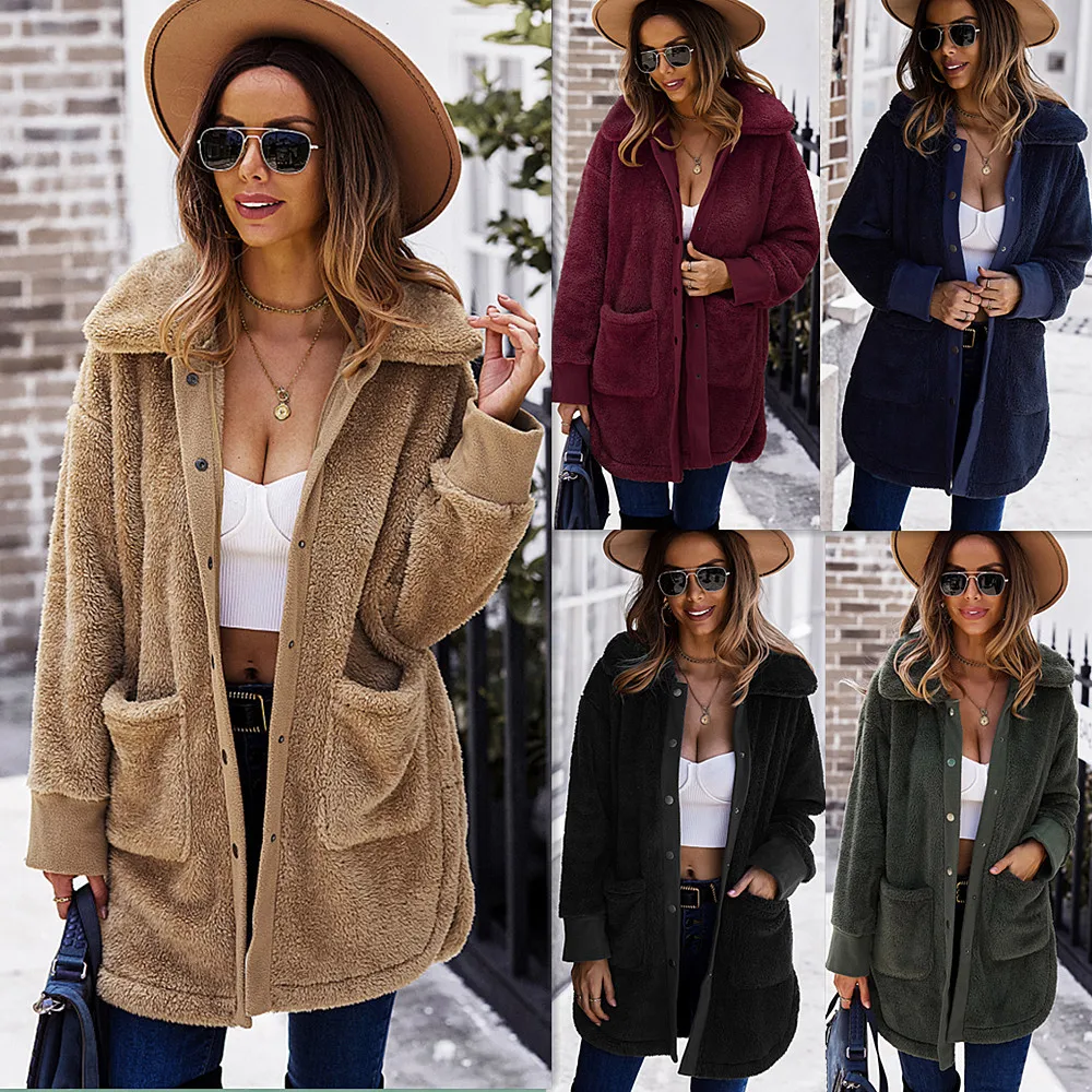 Casual Women Plush Long Coat 2021 Autumn Winter New Long Sleeve Double-sided Plush Jacket Fashion Lapel Pocket Khaki Outwear
Casual Women Plush Long Coat 2021 Autumn Winter New Long Sleeve Double-sided Plush Jacket Fashion Lapel Pocket Khaki Outwear