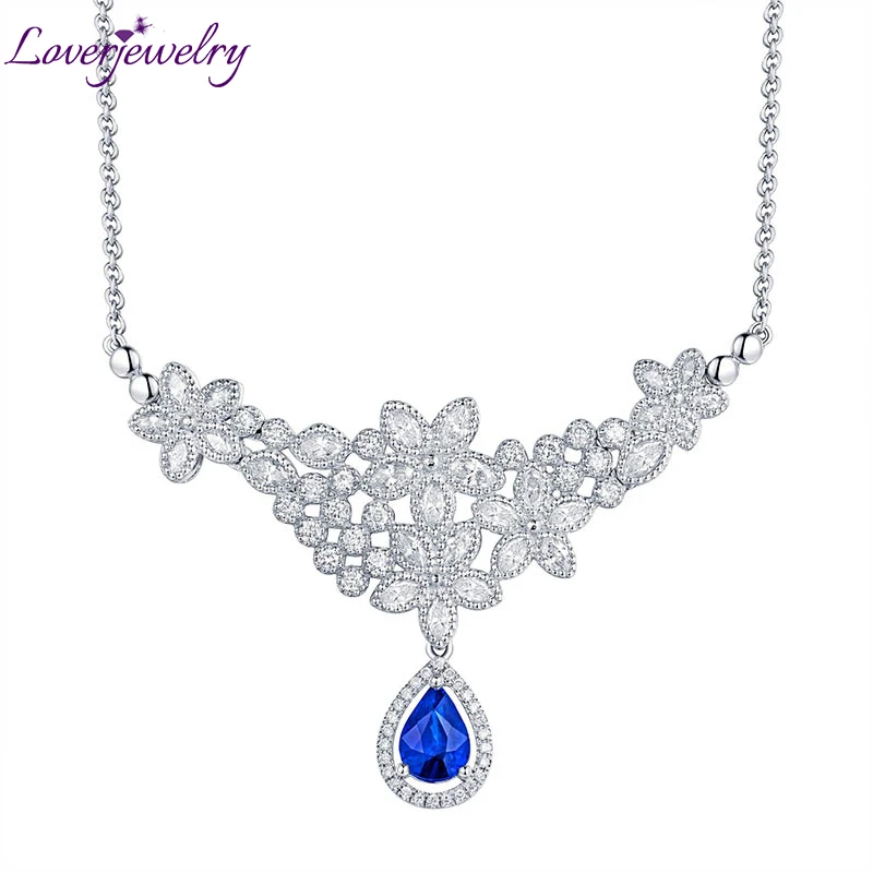 

LOVERJEWELRY 18Kt Sapphire Pendant Women Classic White Gold Diamonds Engagement Pendants for Lady Party Angel's Liquid Jewelry