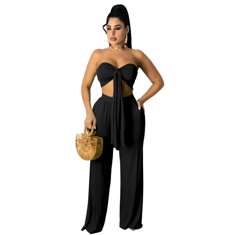 Women Sexy Solid Wide Leg Pants Sleeveless Strapless Ribbon Bra Two Piece Set Tracksuit
Women Sexy Solid Wide Leg Pants Sleeveless Strapless Ribbon Bra Two Piece Set Tracksuit