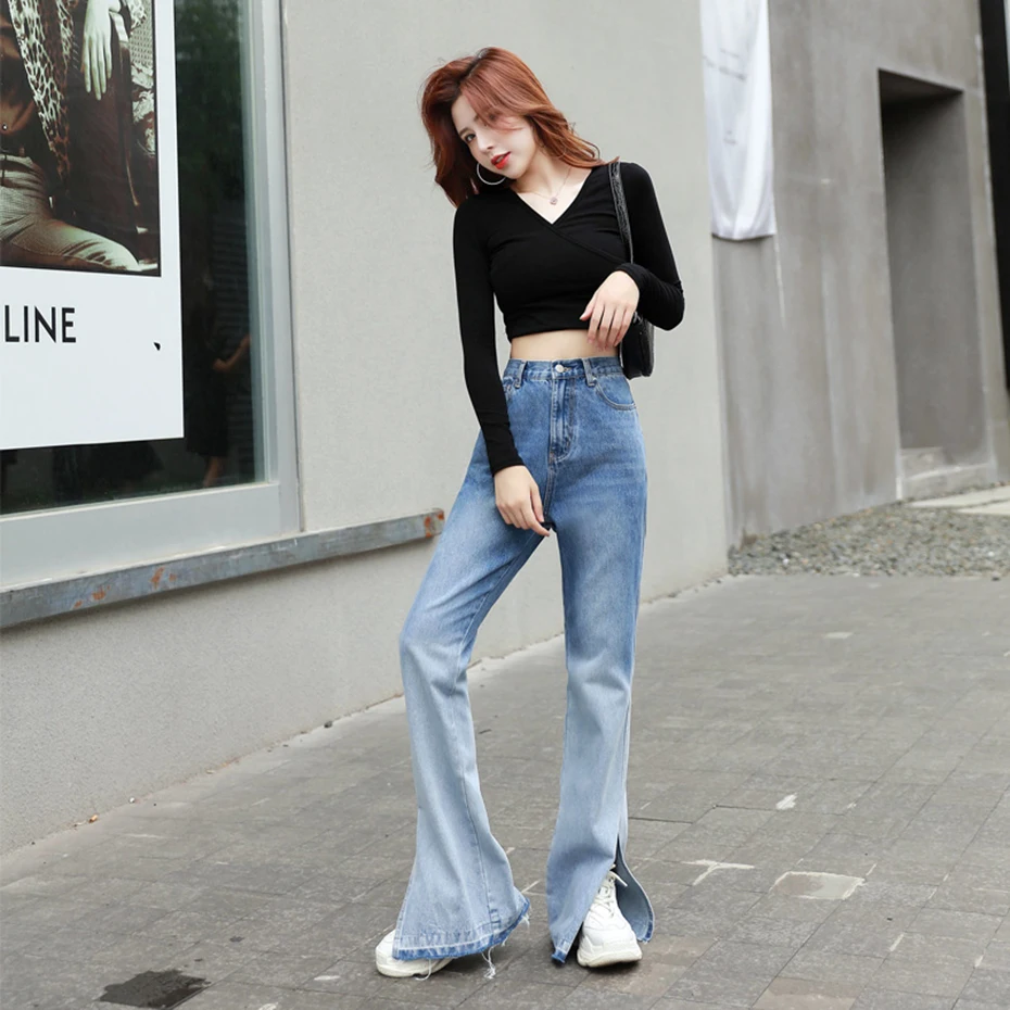 Vintage Gradient Jeans Women Split Sexy Trousers Female High Waist 2021 Fashion Zipper Flared Pants Straight Jean Denim Pants
Vintage Gradient Jeans Women Split Sexy Trousers Female High Waist 2021 Fashion Zipper Flared Pants Straight Jean Denim Pants