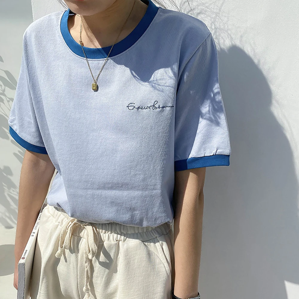 Fashion Casual Embroidery Letter White Thin Cotton T Shirt Woman Loose Baggy Short Sleeve O-Neck Tops Summer Clothes For Women
Fashion Casual Embroidery Letter White Thin Cotton T Shirt Woman Loose Baggy Short Sleeve O-Neck Tops Summer Clothes For Women