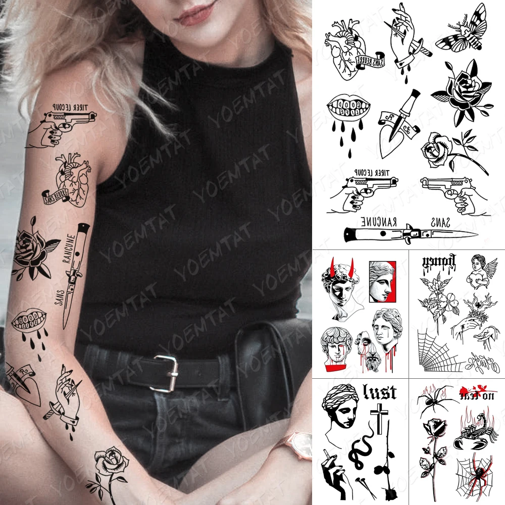 Waterproof Temporary Tattoo Sticker Heart Knife Gun Angel Old School Flash Tattoos Spider Lips Body Art Arm Fake Tatoo Women Men
Waterproof Temporary Tattoo Sticker Heart Knife Gun Angel Old School Flash Tattoos Spider Lips Body Art Arm Fake Tatoo Women Men