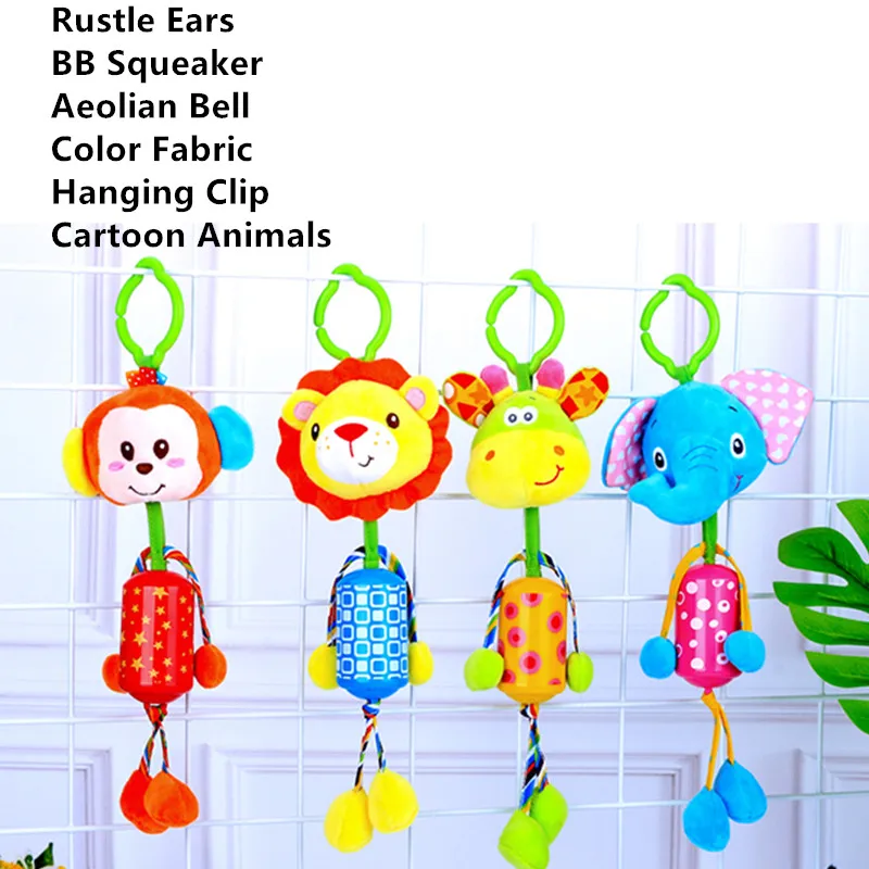 

Plush Newborn Cartoon Animal Baby Doll Crib Stroller Pram Toys With Clip Rattle Wind Chime for Infant Kids Toddlers 0-12 Months