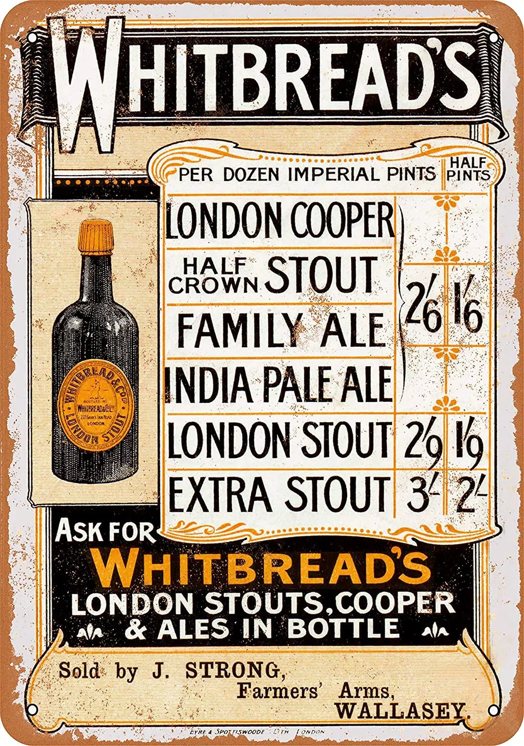 WallColor 8*12 Metal Sign Whitbread's London Stouts and Ales Vintage Look 
WallColor 8*12 Metal Sign Whitbread's London Stouts and Ales Vintage Look