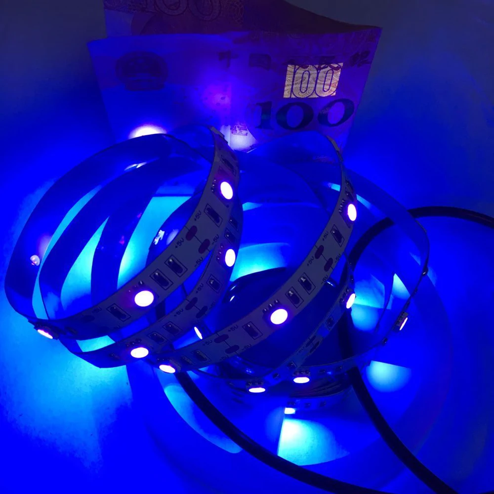 USB / Battery Powered 5V UV led strip light 395-405nm Ultraviolet 5050 SMD 30led/m Flexible blacklight DJ Fluorescence party 2m | Лампы и